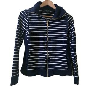 Lauren Ralph Lauren Navy Striped Zip Sweater Medium Cotton Nautical‎ Cardigan